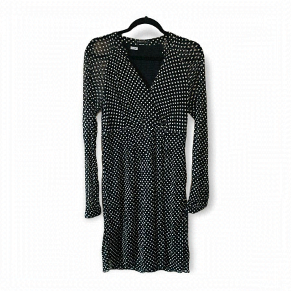 𝅺bcbg MAX AZRIA Dress Black Polka Dot Chiffon Summer
